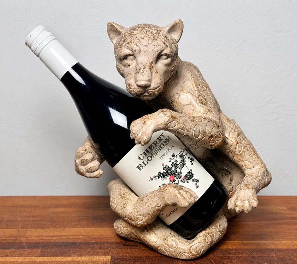 Vintage Leopard Wine Bottle Holder Big Cat Bottle Caddy Hollywood Regency